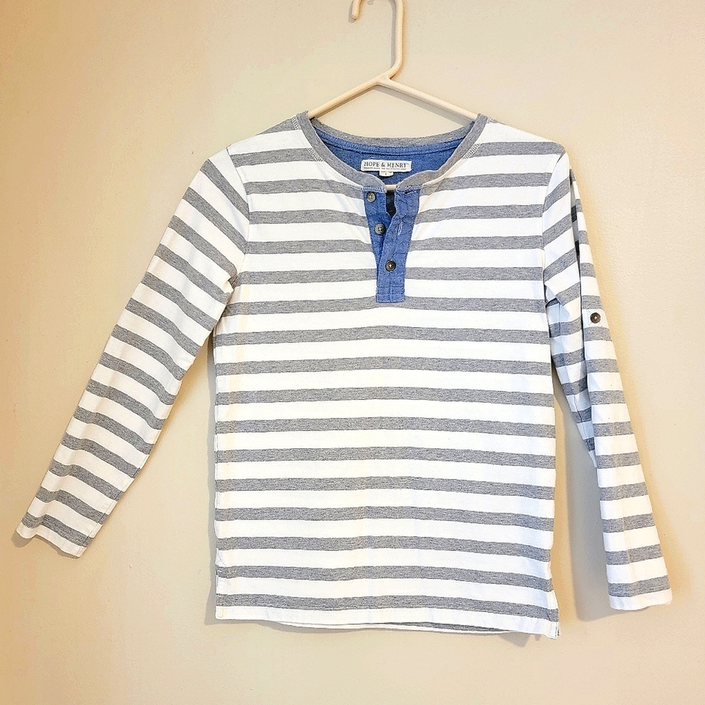 Hope and Henry Long Sleeve Gray and White Striped Long Sleeve Shirt Youth Large